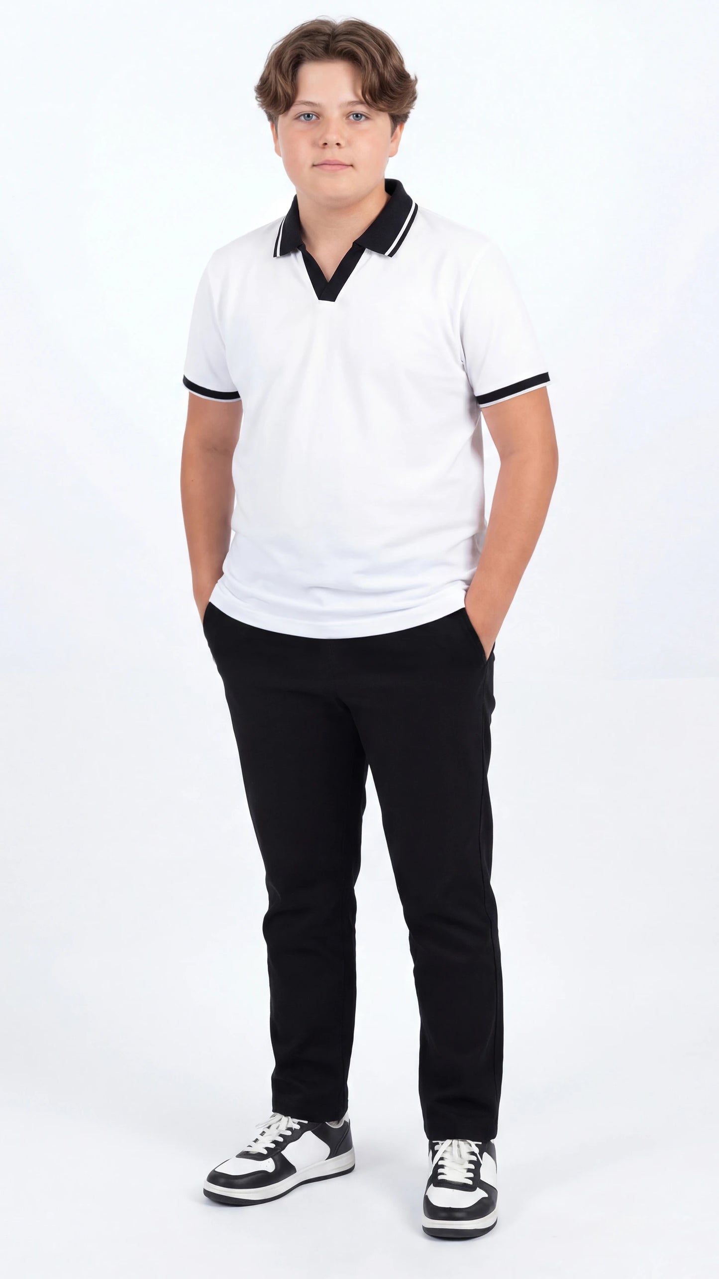 White Johnny Collar Polo