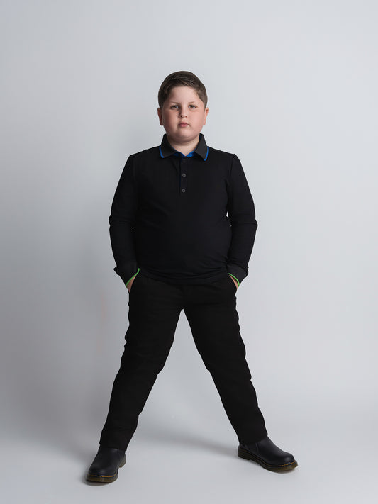 Black Cotton Chino Pants Husky Boys