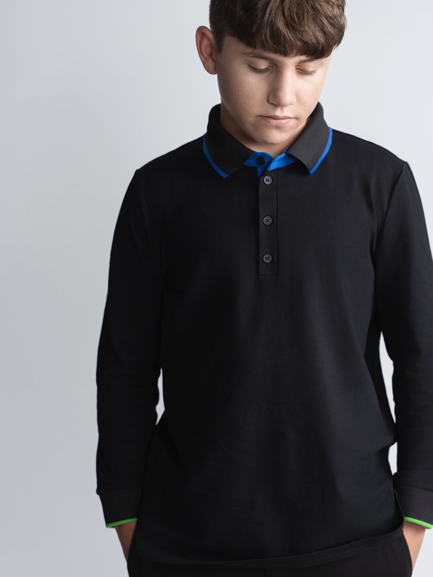 Black Polo With Demin Trim Husky Boys