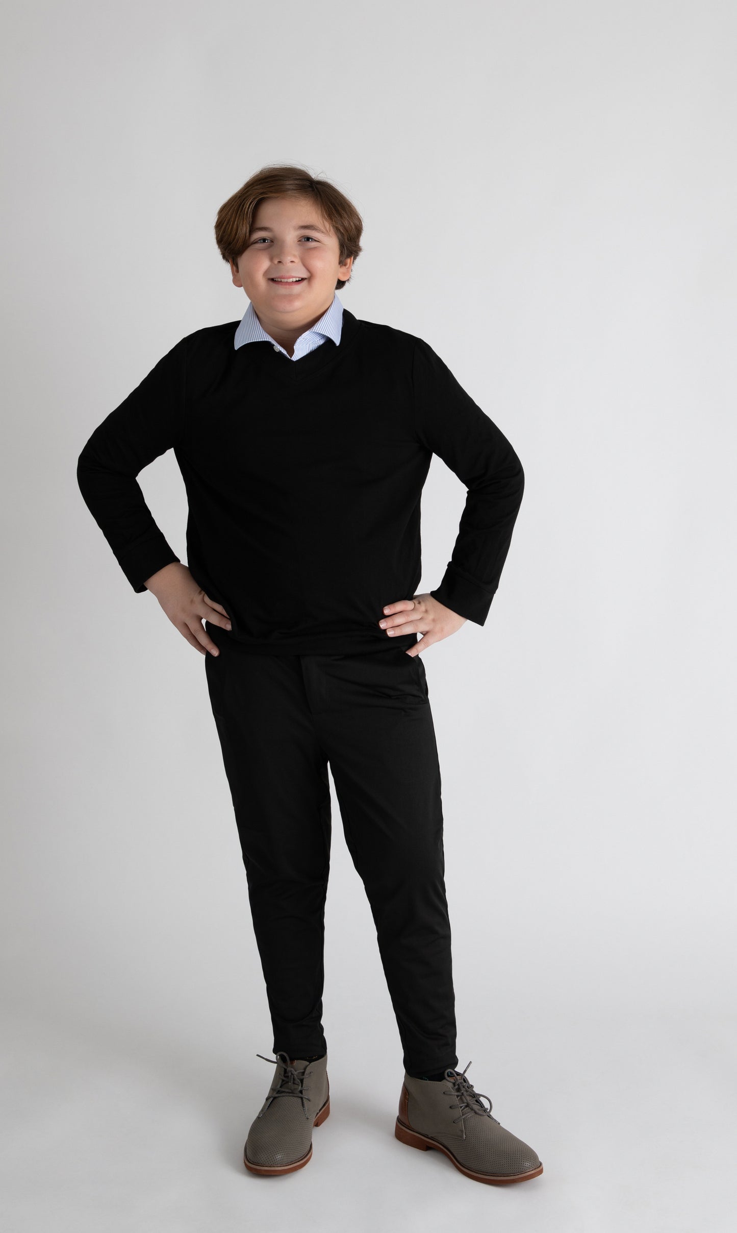 Black V-neck Husky Boys