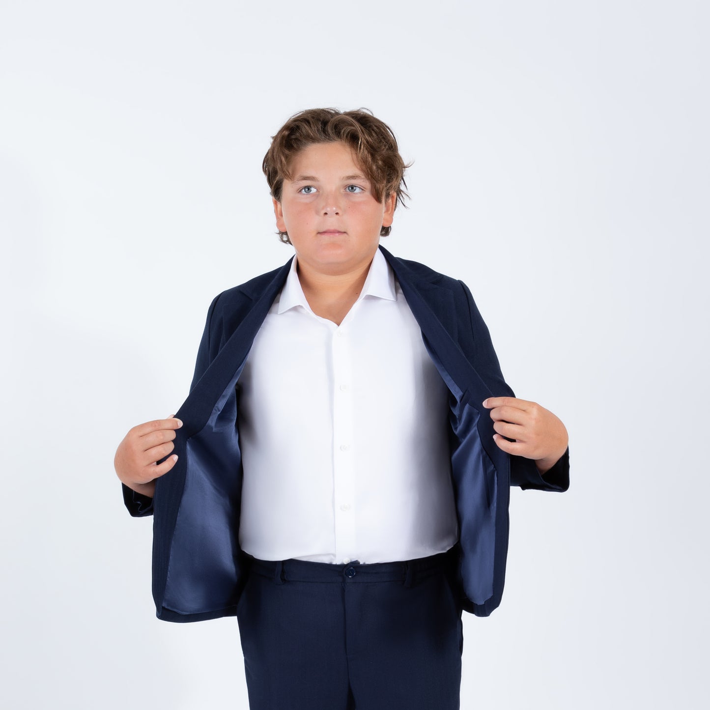 Mofi Husky Boys Navy Pinstripe Blazer open