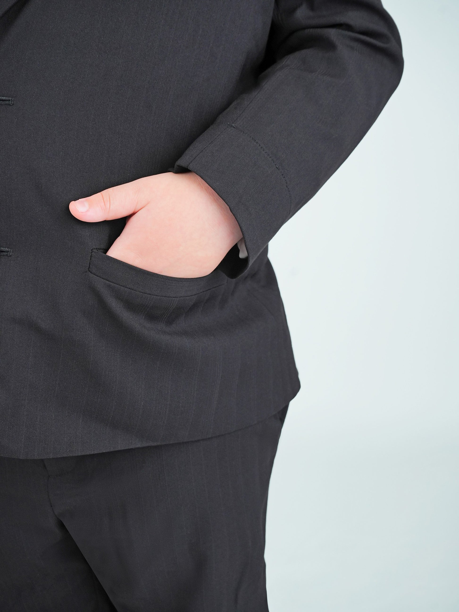 black on black blazer  pocket closeup husky boys