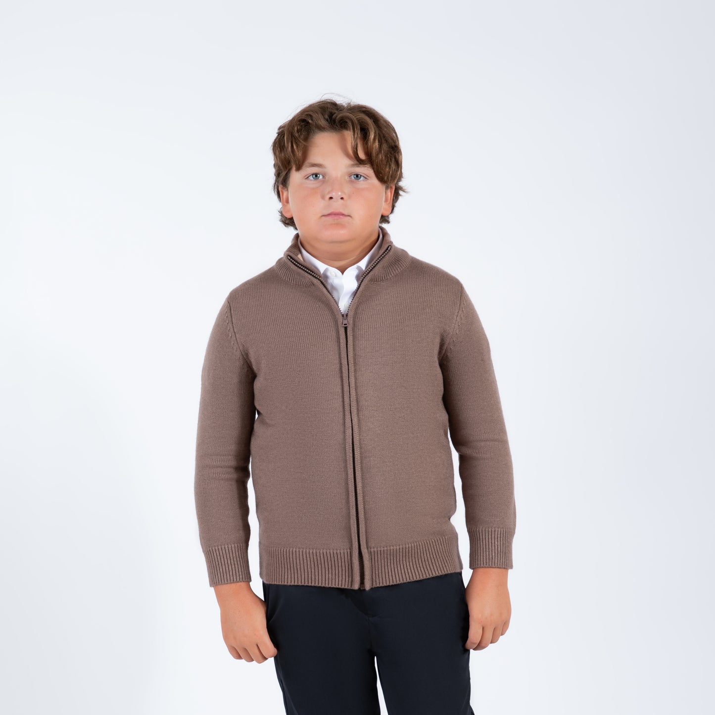 brown husky boys zipper sweater
