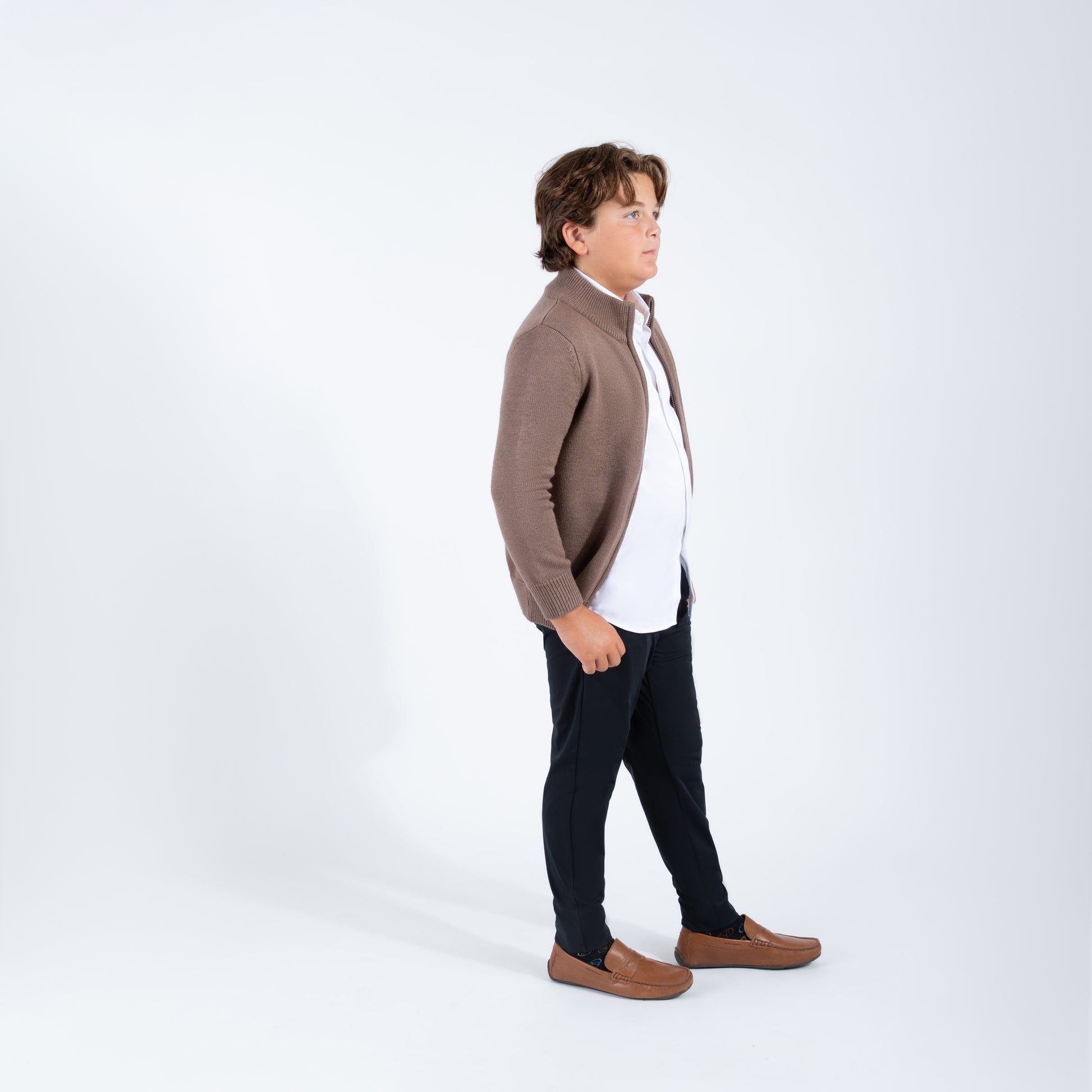 brown husky boys zipper sweater