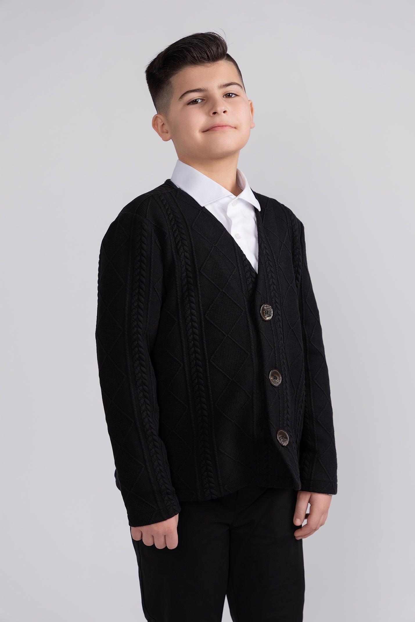 mofi black knit cardigan husky boys