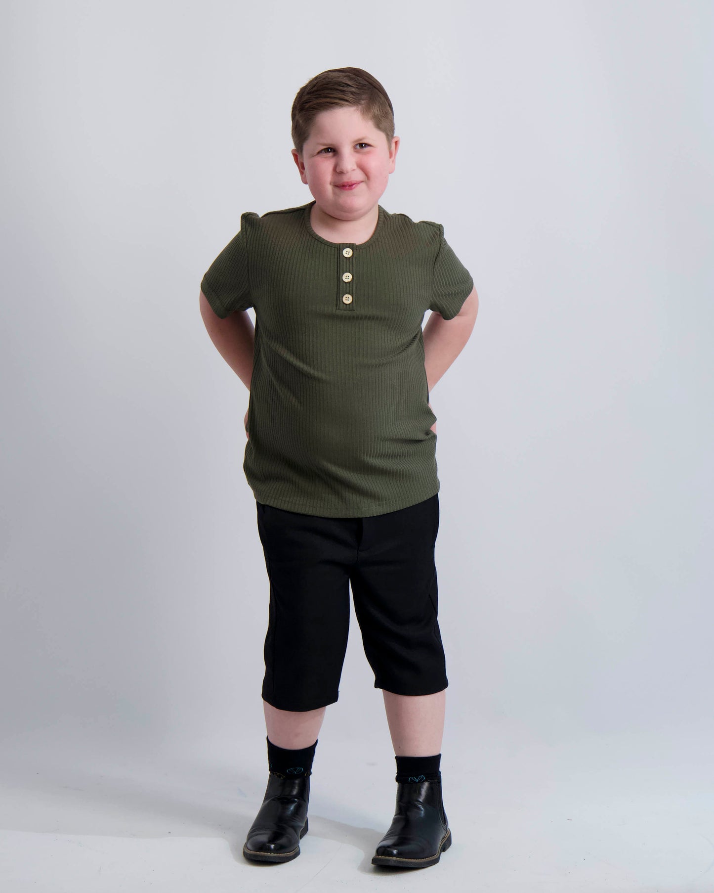 Forest Ribbed Button Top