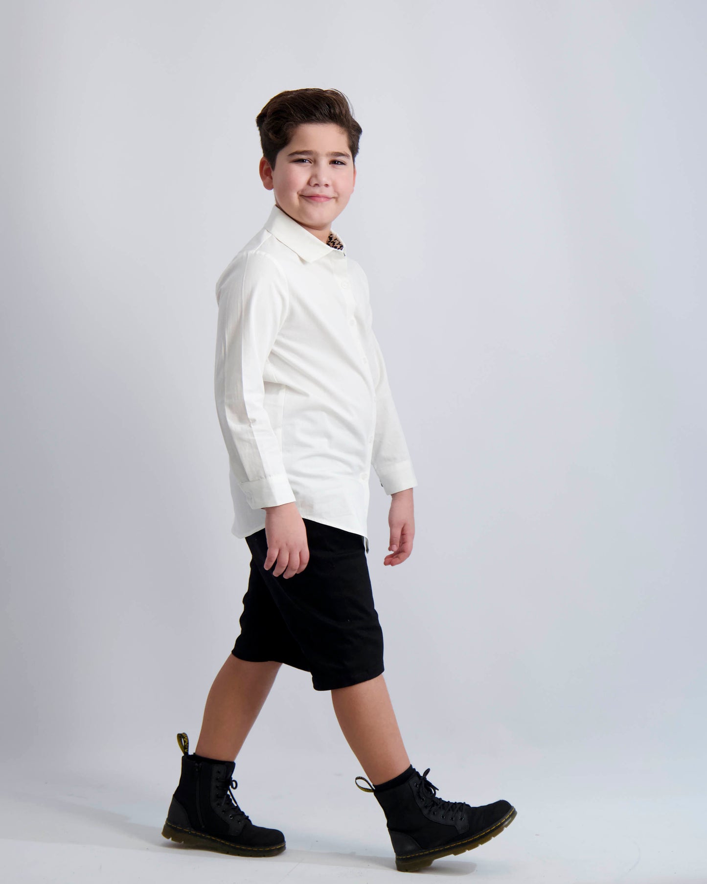 Long Sleeve Dress Shirt with Houndstooth Contrast