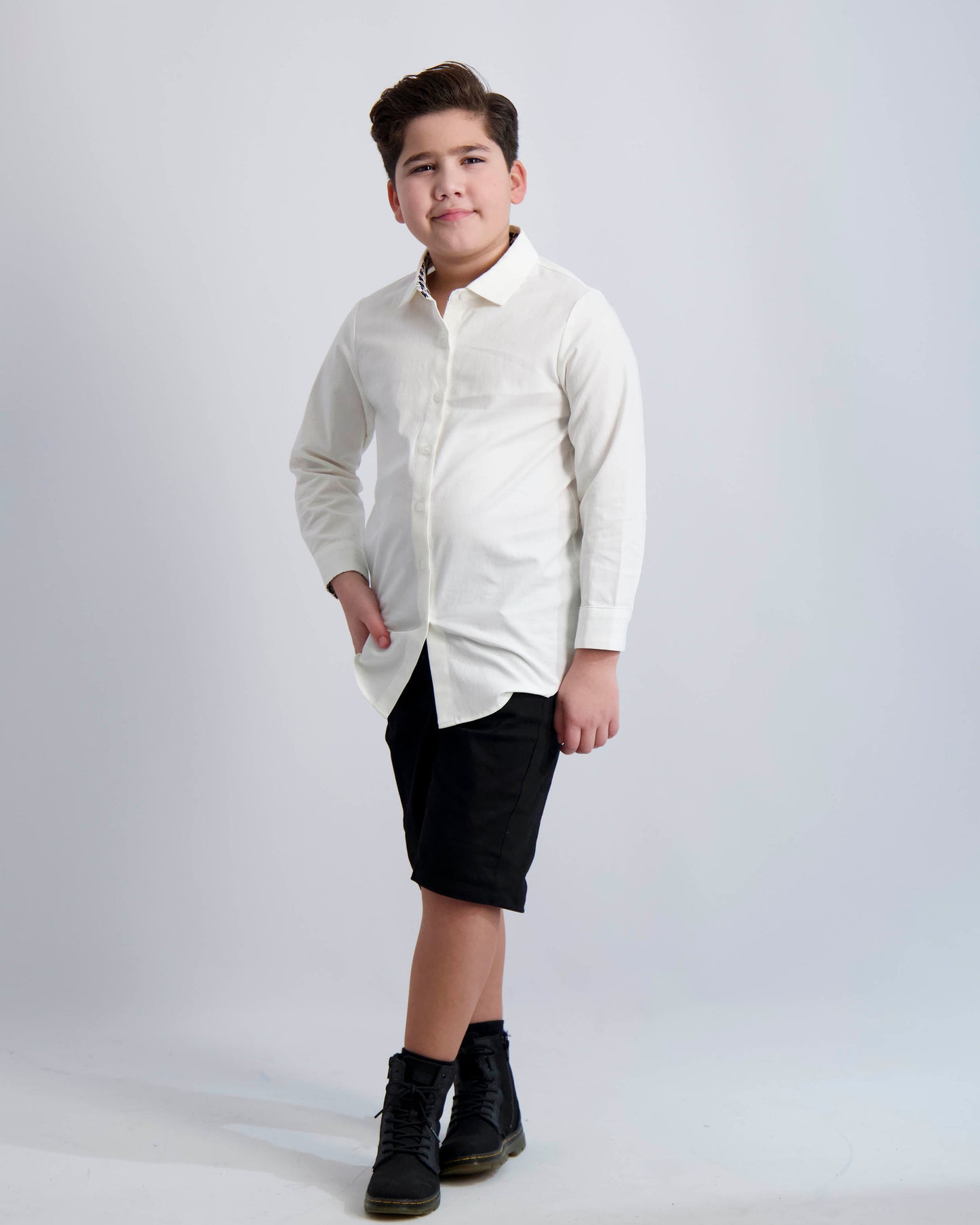 Long Sleeve Dress Shirt with Houndstooth Contrast