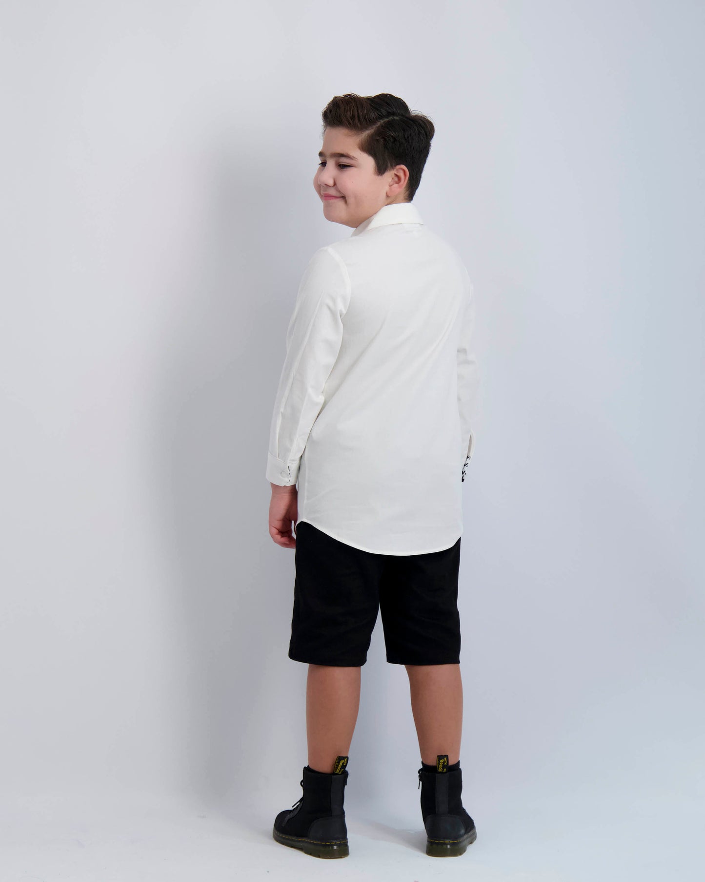 Long Sleeve Dress Shirt with Houndstooth Contrast