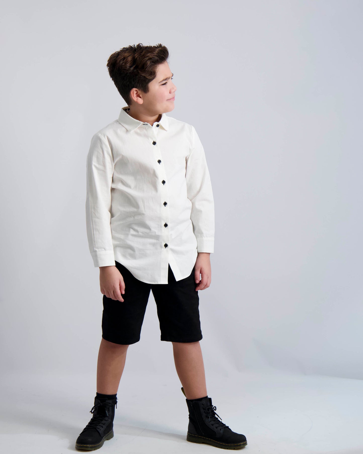 Black Buttons Long Sleeve Dress Shirt with Houndstooth Contrast