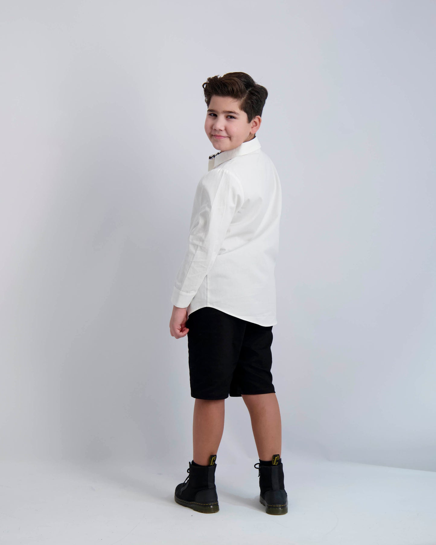 Black Buttons Long Sleeve Dress Shirt with Houndstooth Contrast