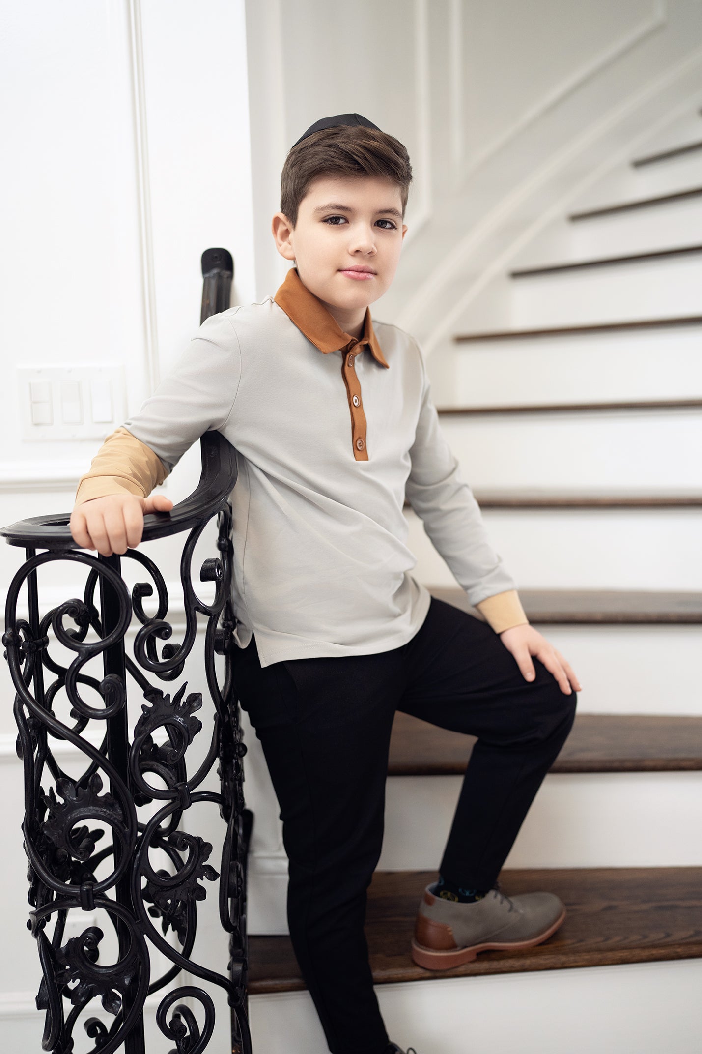 Gray Color Block Polo Long Sleeve