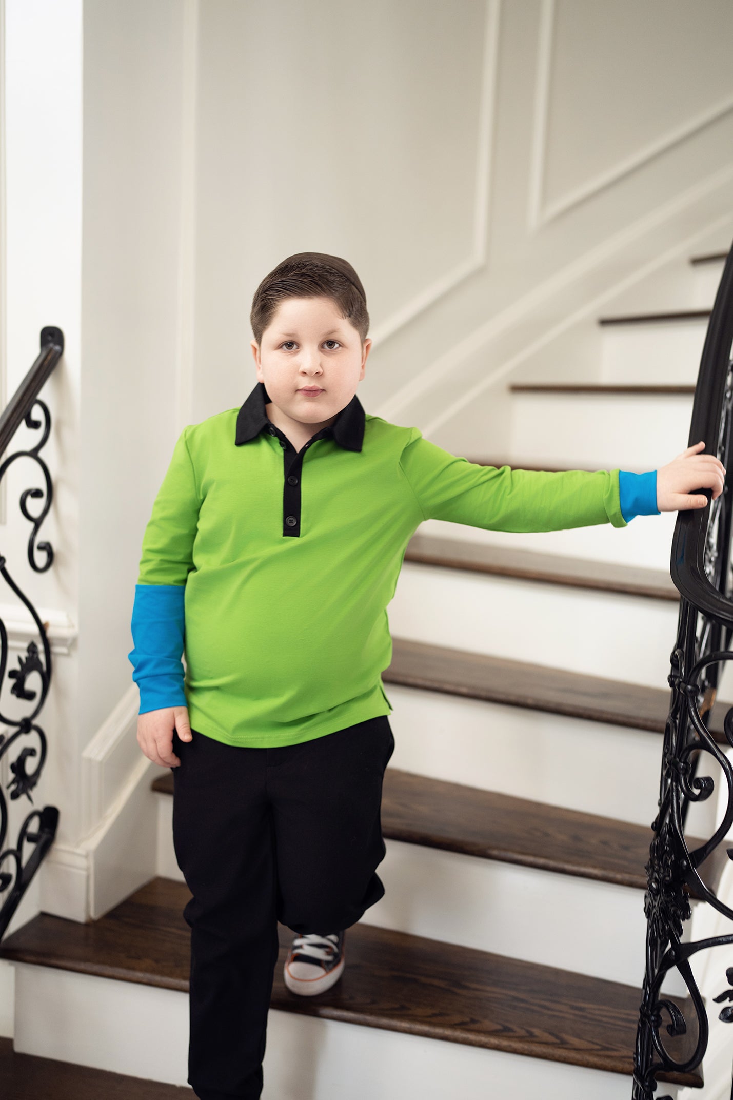 Emerald Color Block Polo Long Sleeve