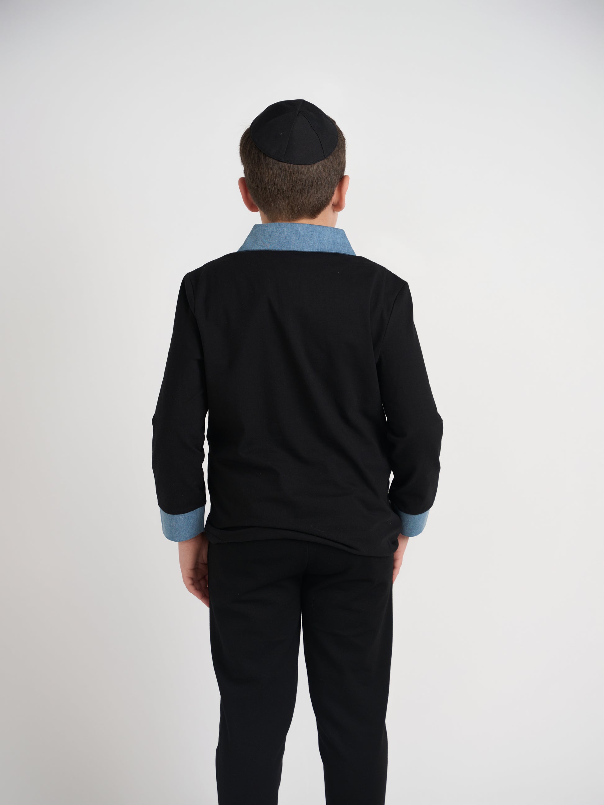 Black Polo With Demin Trim Husky Boys