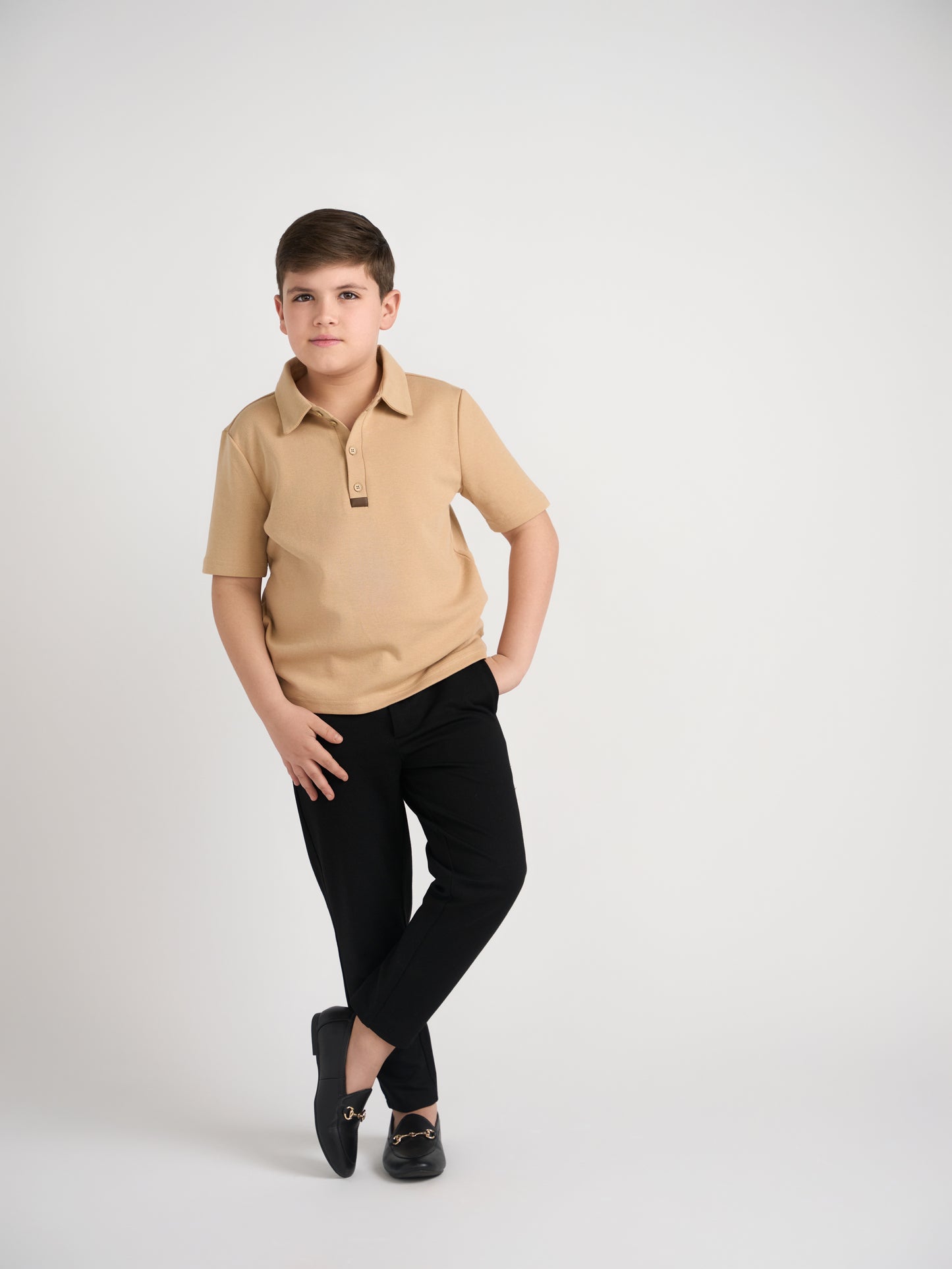Camel Polo With Brown Leather Trim Husky Boys