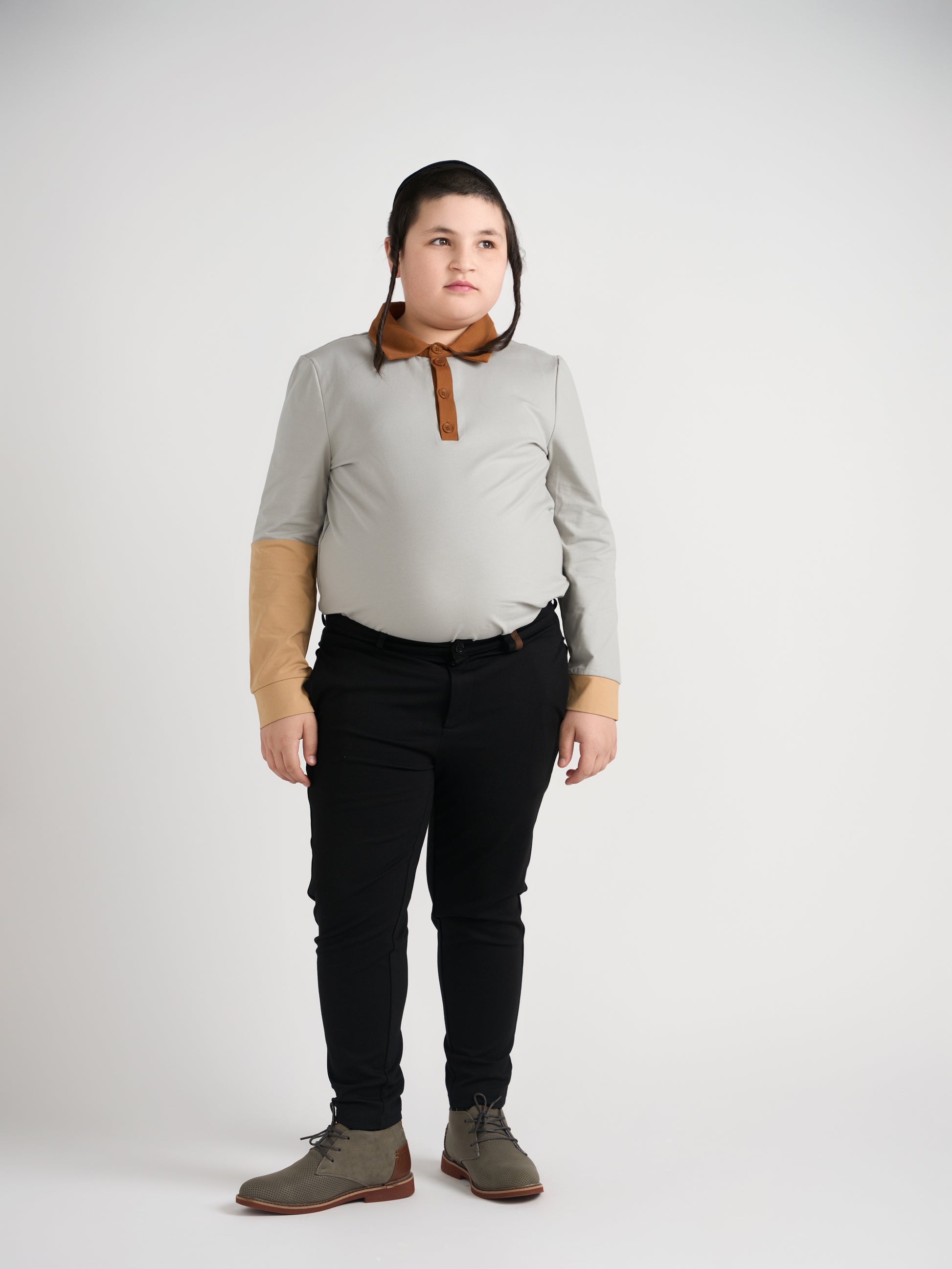 Gray Color Block Polo Long Sleeve Husky Boys