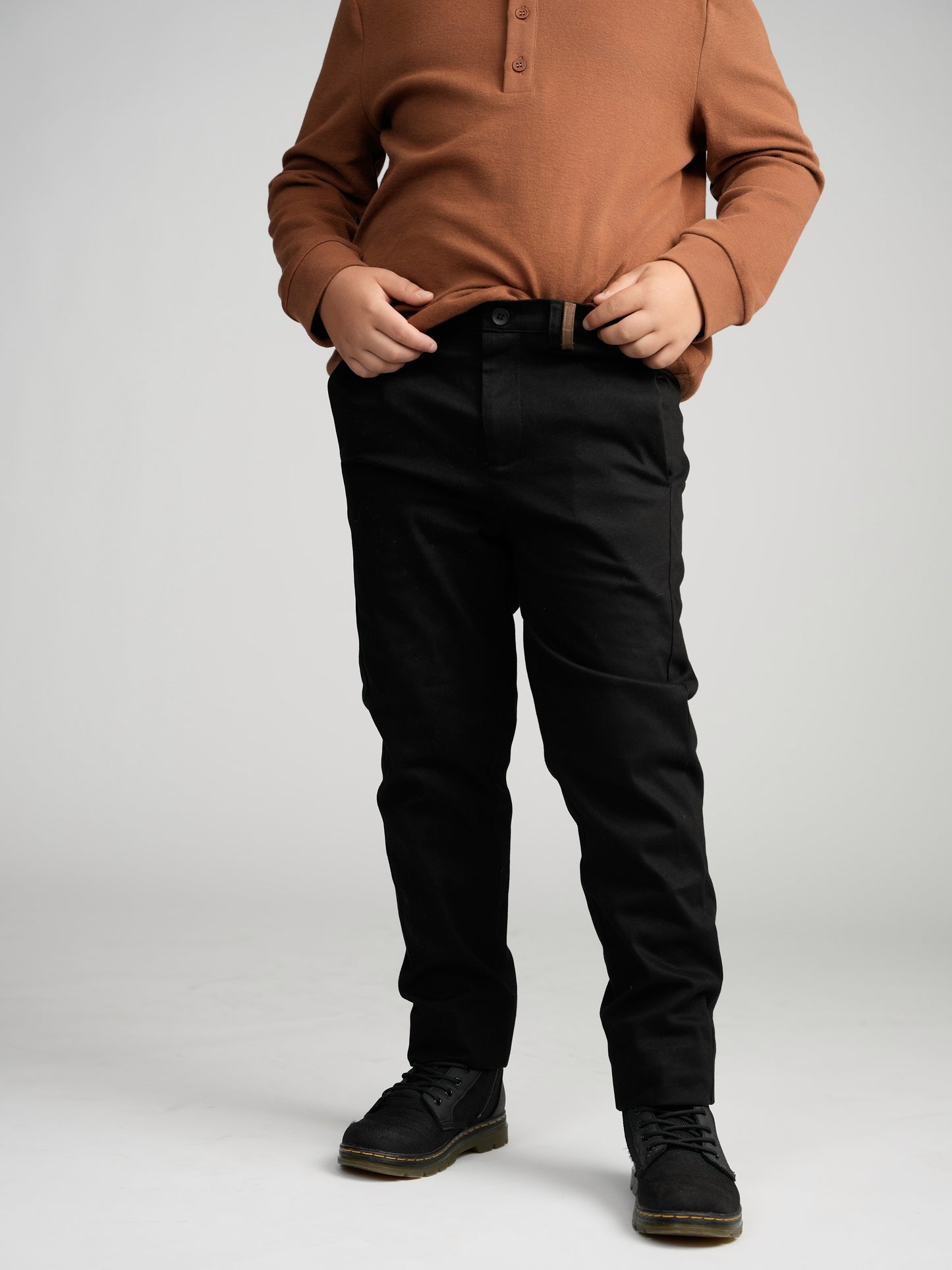 Black Casual Pants With Double Belt Loop