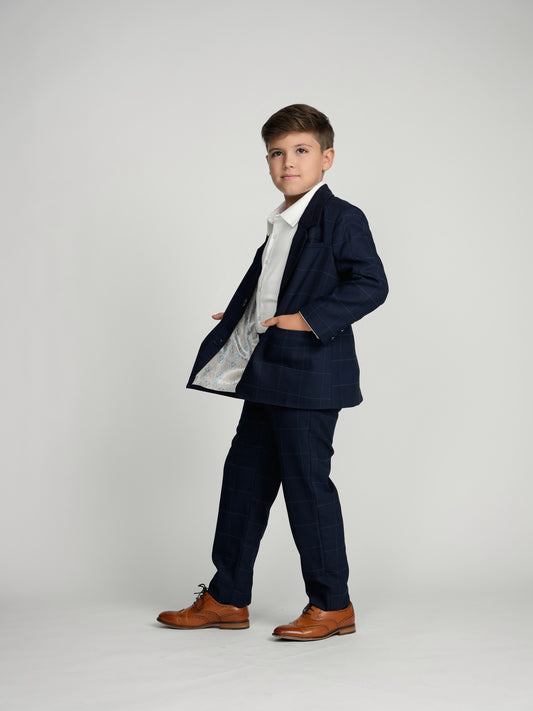 Navy Plaid Windowpane Dress Blazer