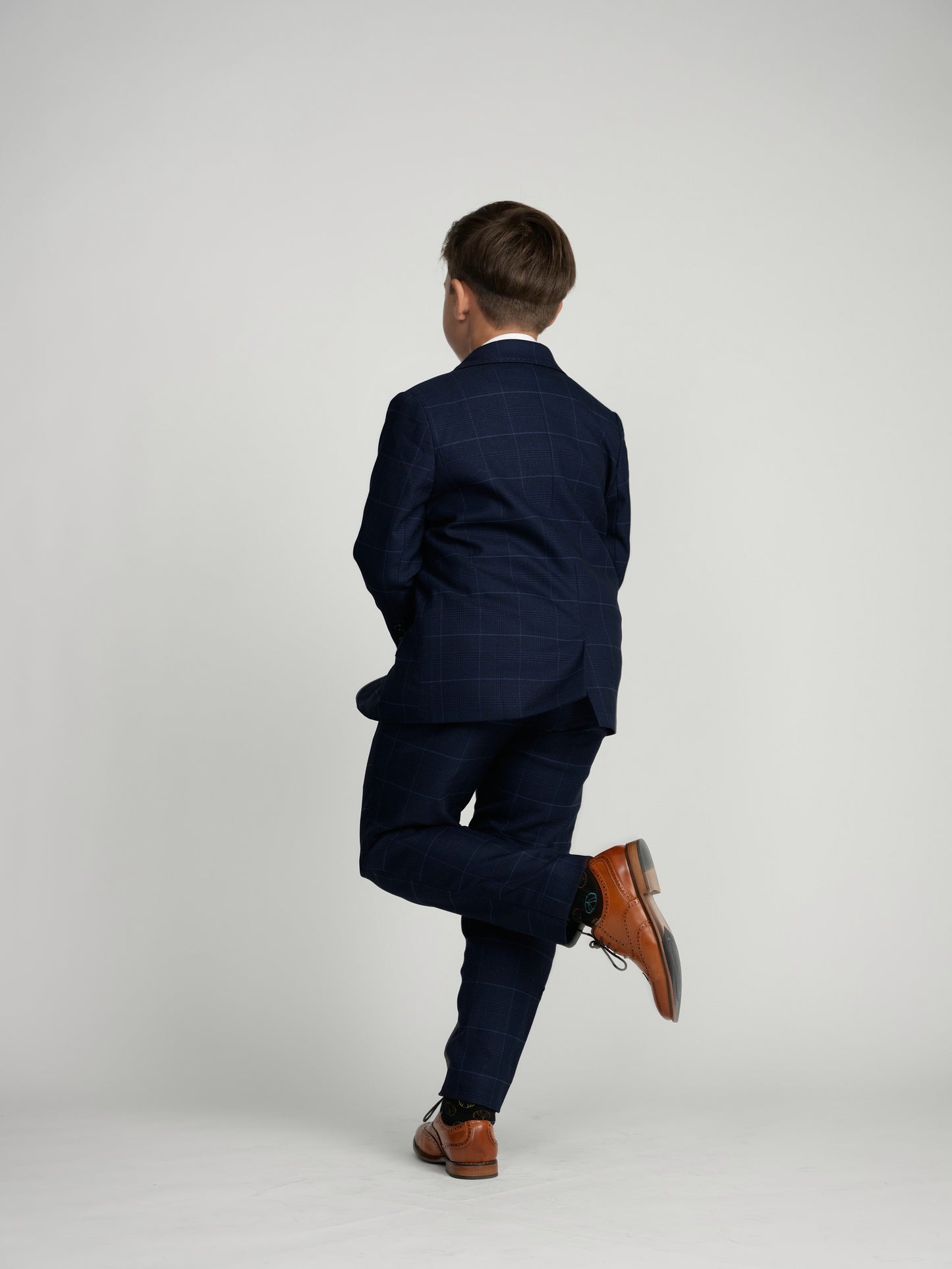 Navy Plaid Windowpane Dress Pants