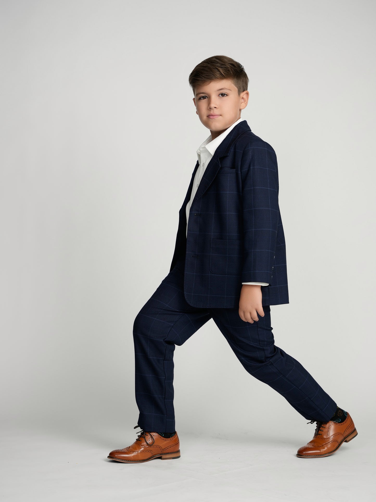 Navy Plaid Windowpane Dress Pants