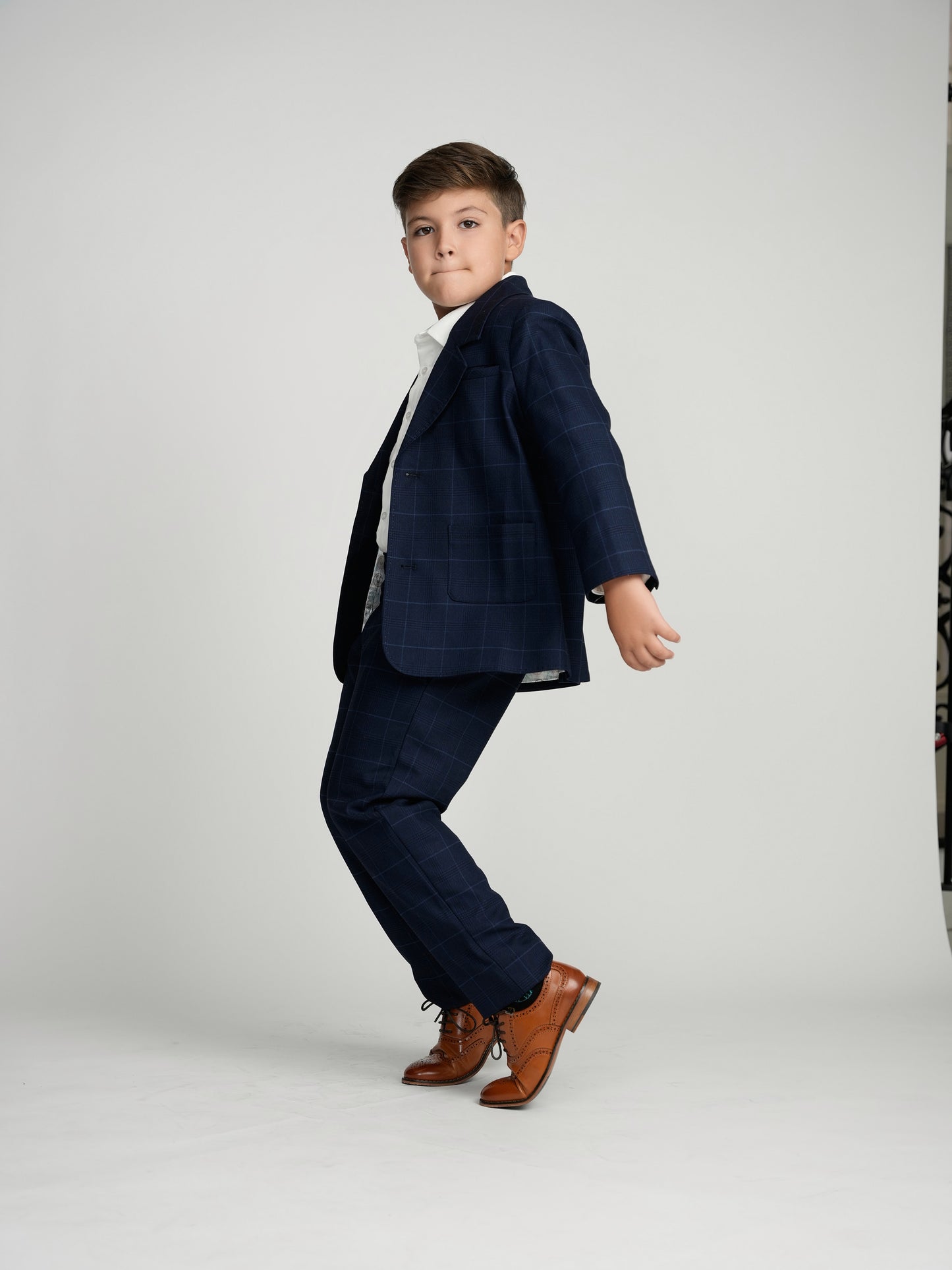 Navy Plaid Windowpane Dress Pants