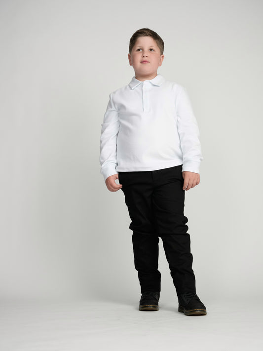 White Cuffed Polo (Long Sleeve)