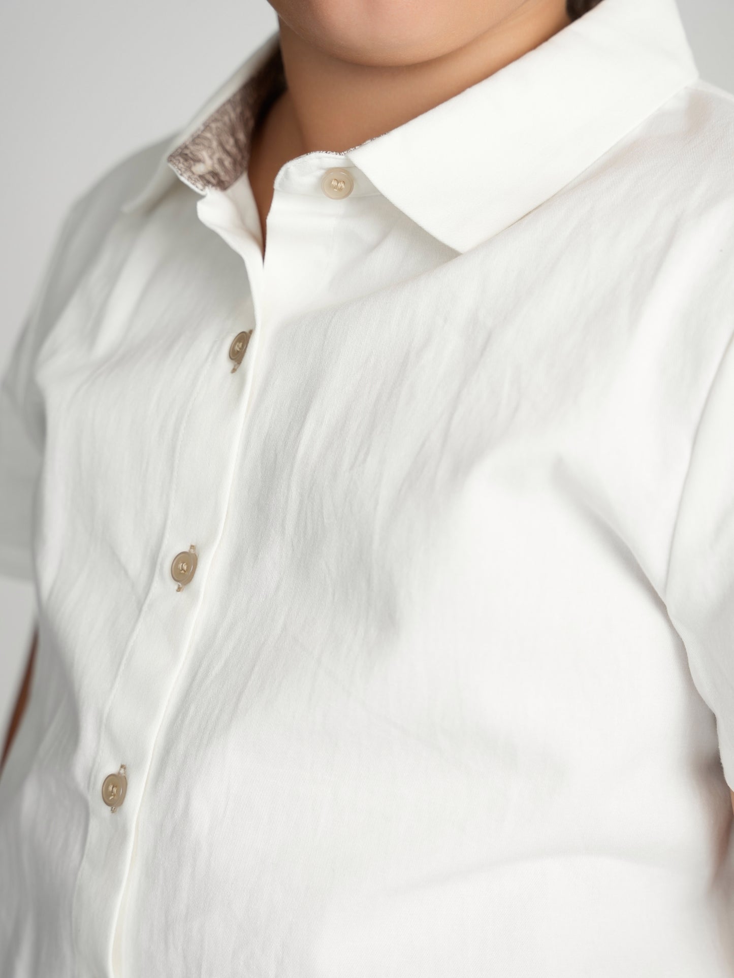 Tan Buttons Long Sleeve Dress Shirt with Paisley Contrast