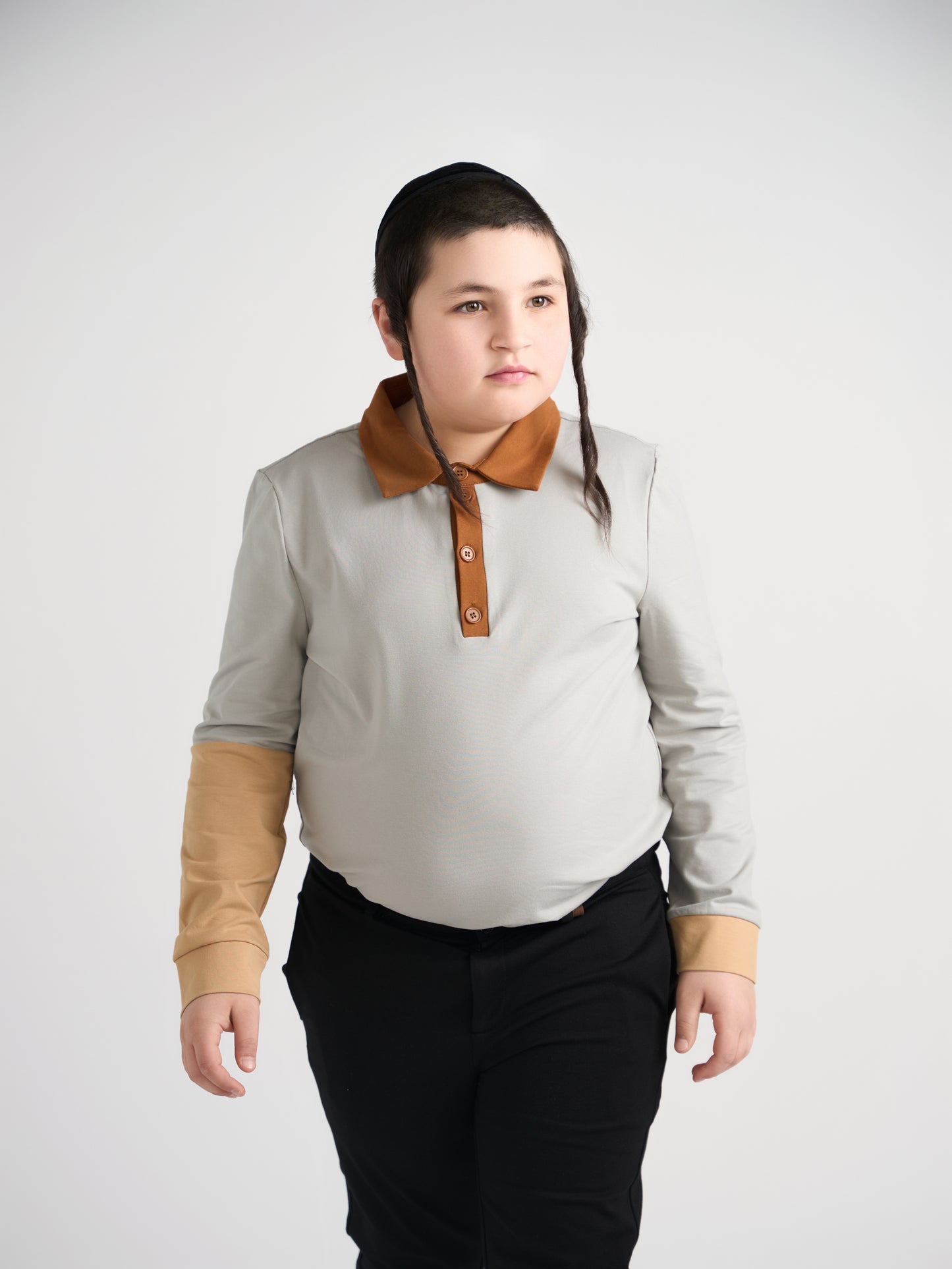 Gray Color Block Polo Long Sleeve