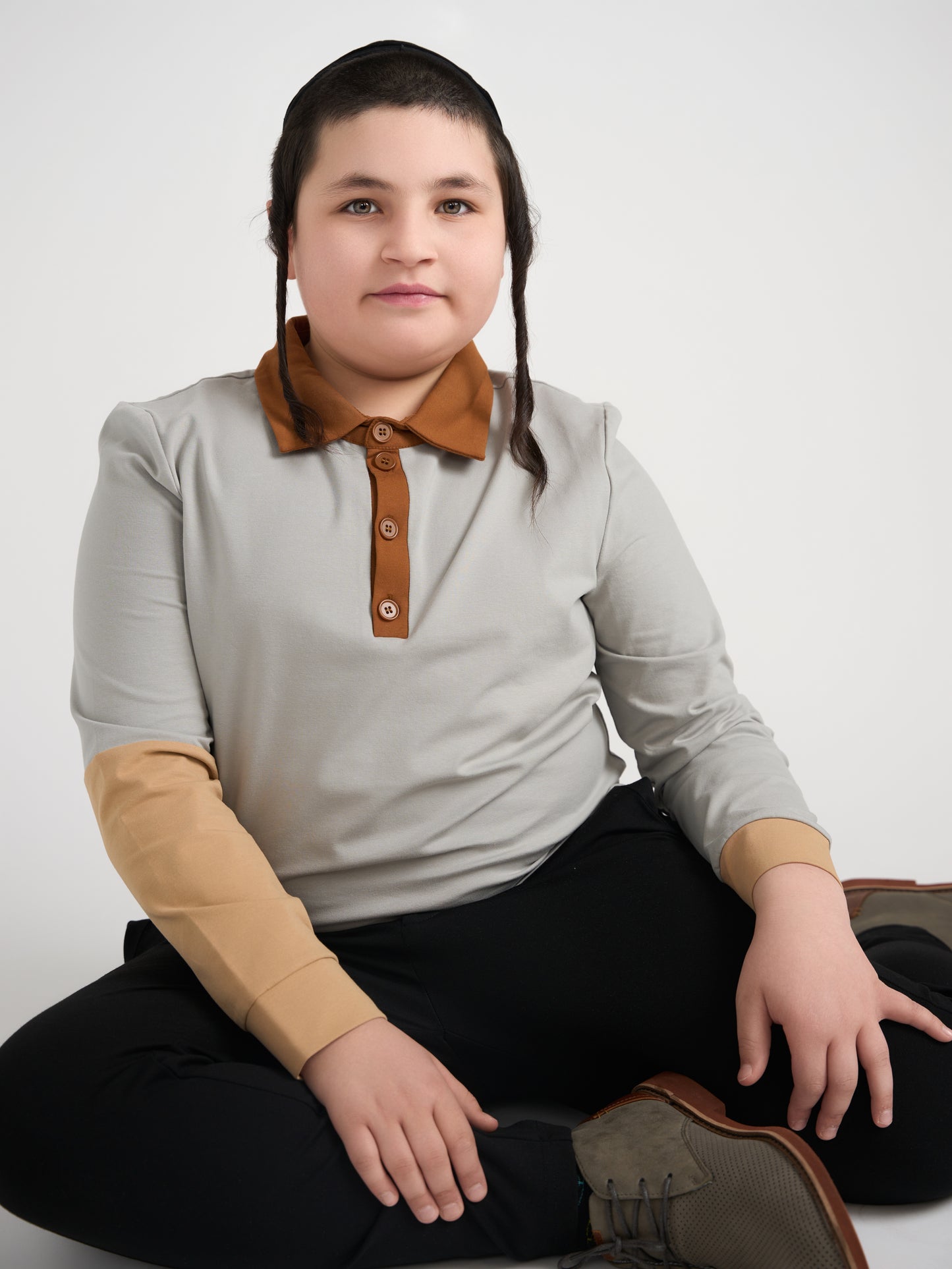 Gray Color Block Polo Long Sleeve