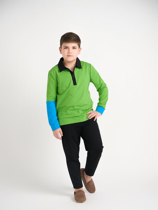 Emerald Color Block Polo Long Sleeve