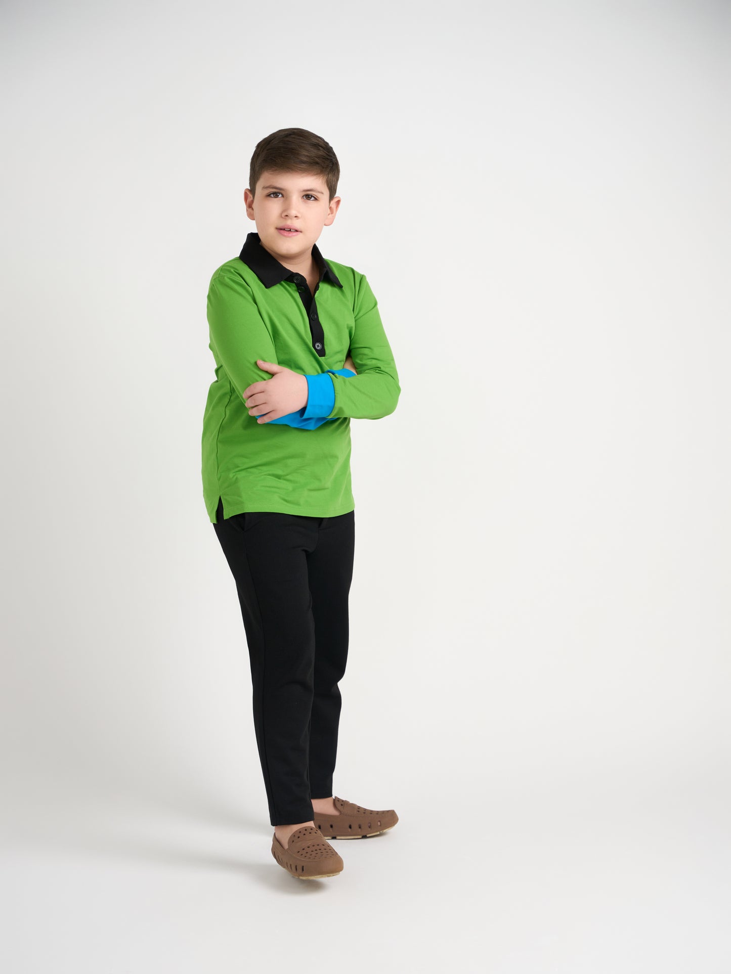 Emerald Color Block Polo Long Sleeve