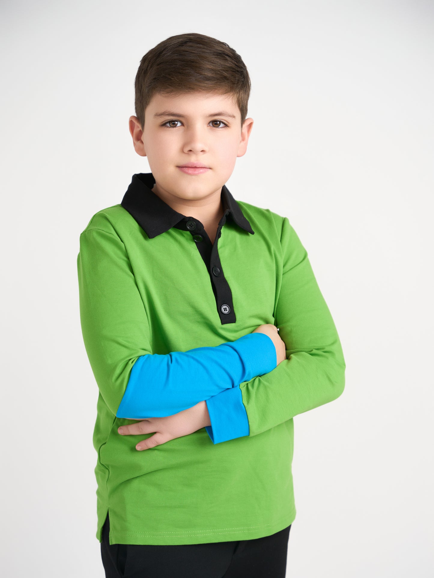 Emerald Color Block Polo Long Sleeve