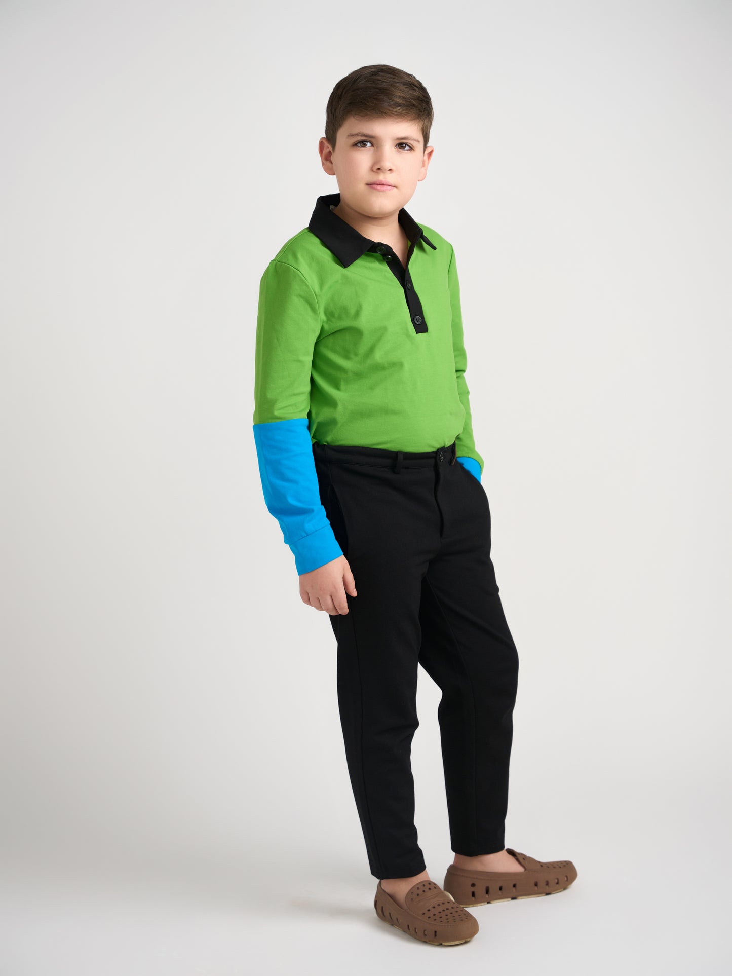 Emerald Color Block Polo Long Sleeve