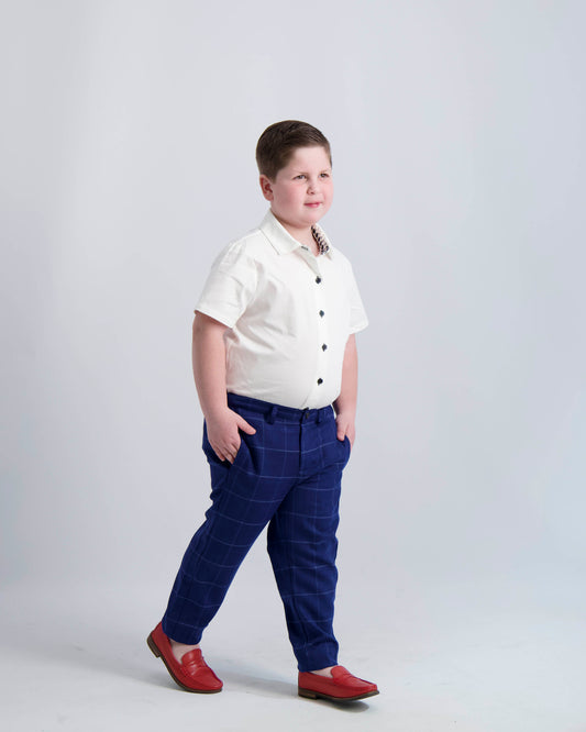 Black Buttons Short Sleeve Dress Shirt with Houndstooth Contrast