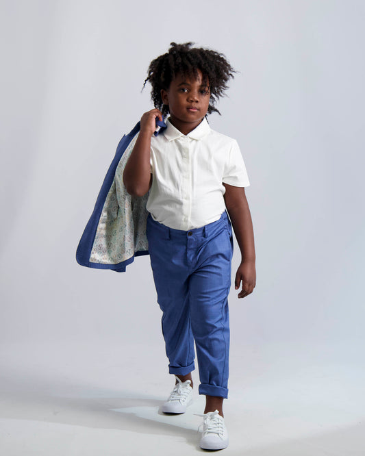 Short Sleeve Dress Shirt with Houndstooth Contrast