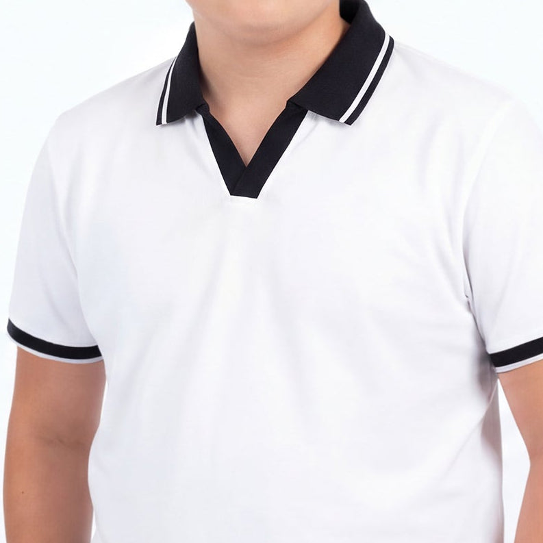 White Johnny Collar Polo