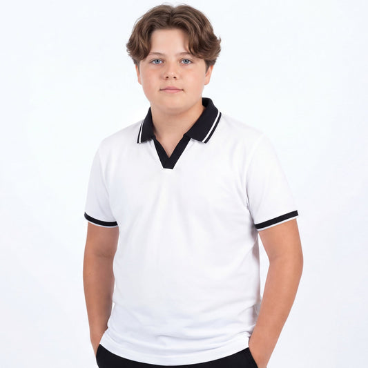 White Johnny Collar Polo