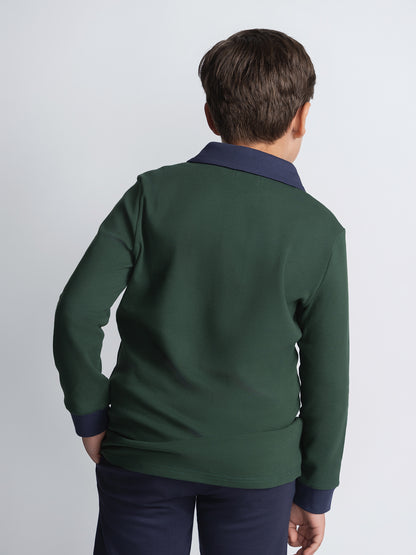 Classic Forest Green Polo With Navy Collar