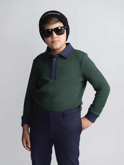 Classic Forest Green Polo With Navy Collar