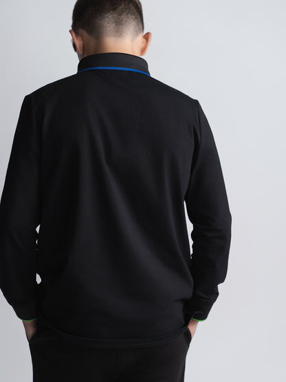 Black Polo With Demin Trim Husky Boys