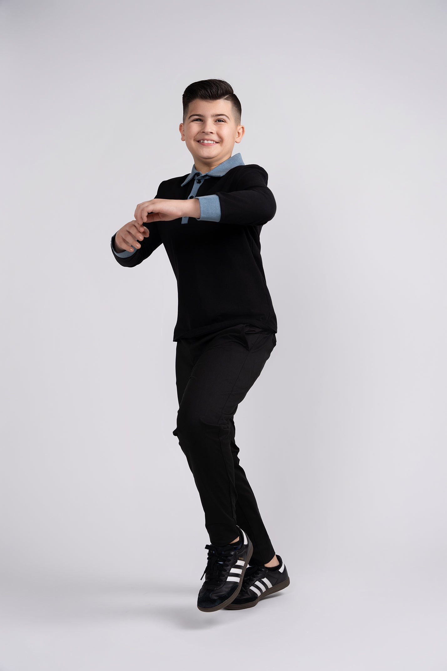 Black Polo With Demin Trim Husky Boys