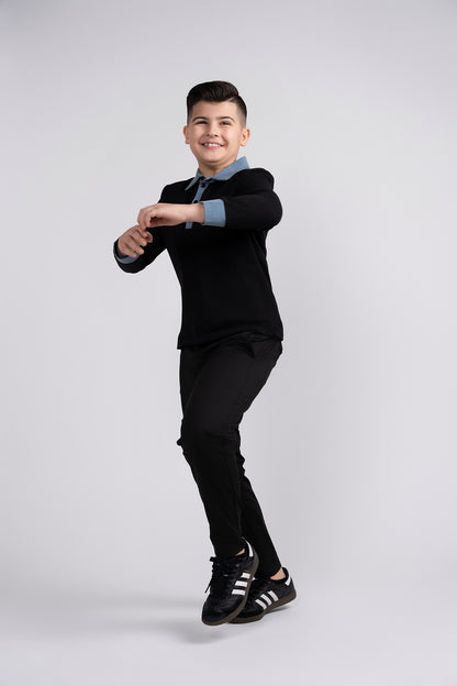 Black Polo With Demin Trim Husky Boys