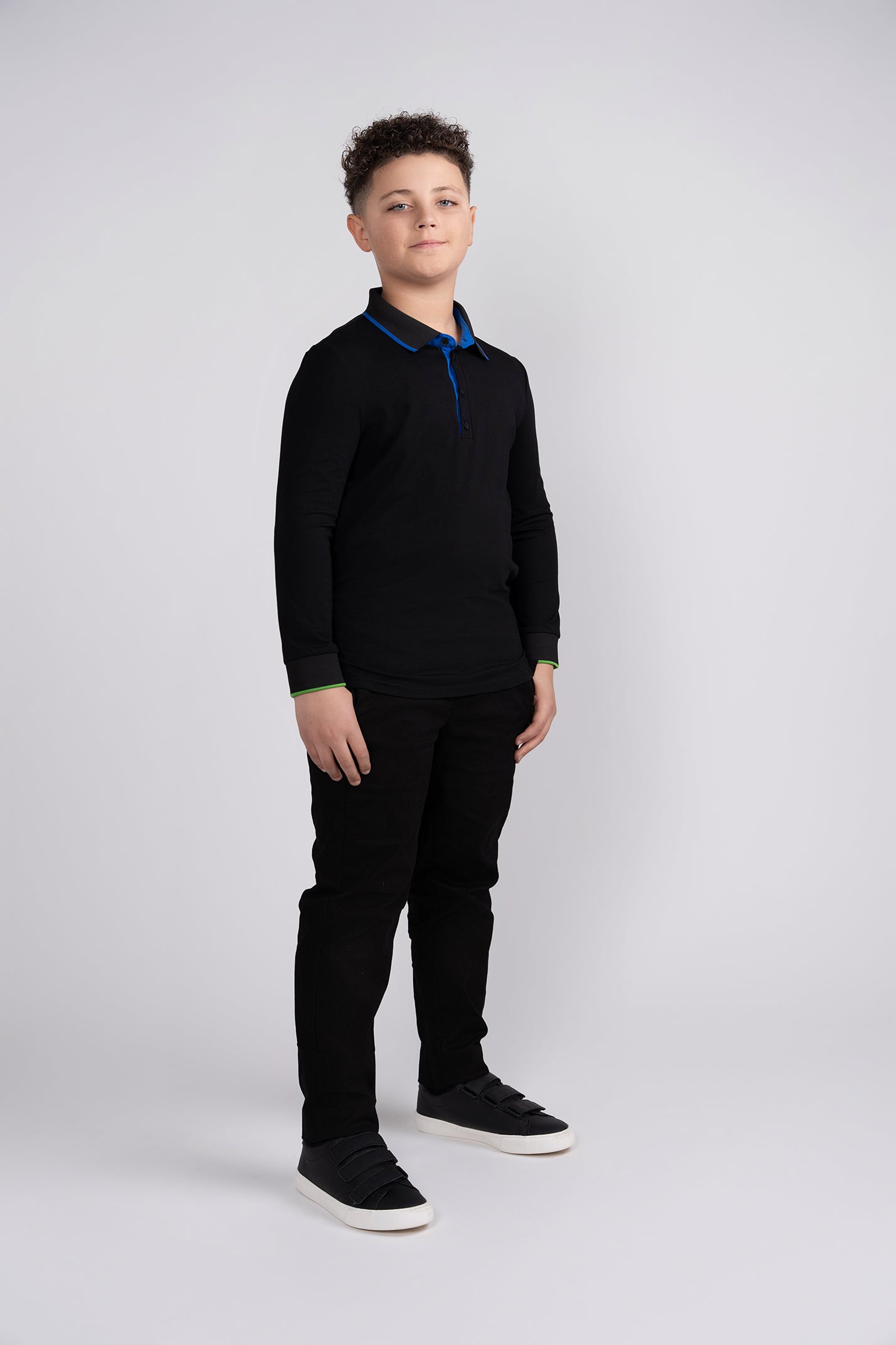 Black Polo With Demin Trim Husky Boys