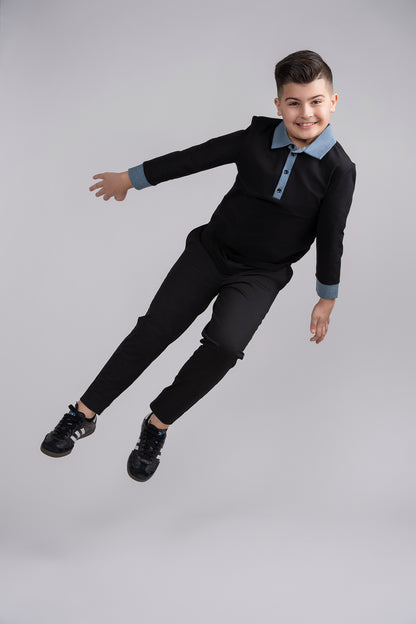 Black Polo With Demin Trim Husky Boys