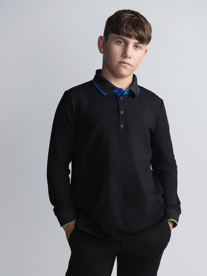 Black Polo With Demin Trim Husky Boys