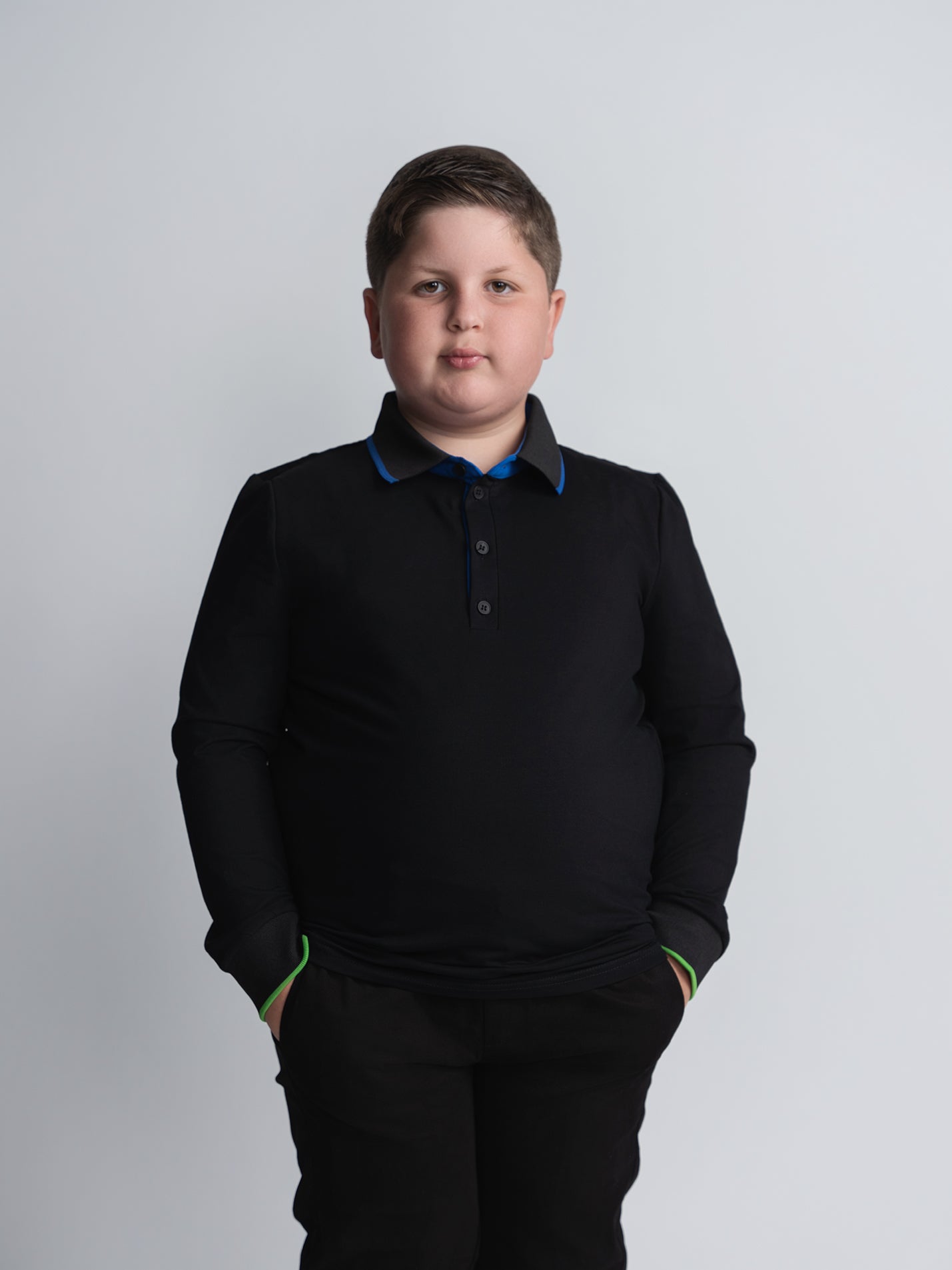 Black Polo With Demin Trim Husky Boys