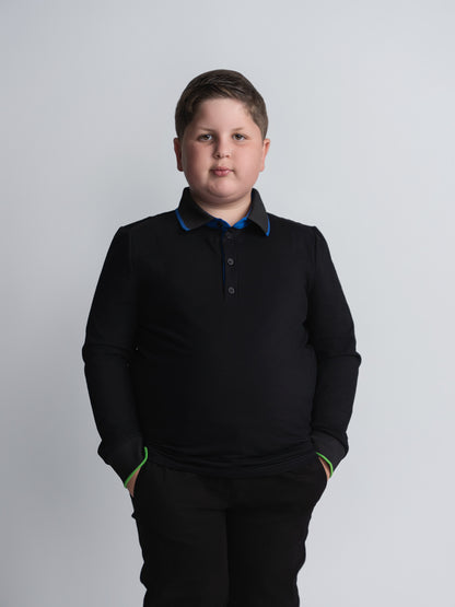 Black Polo With Demin Trim Husky Boys
