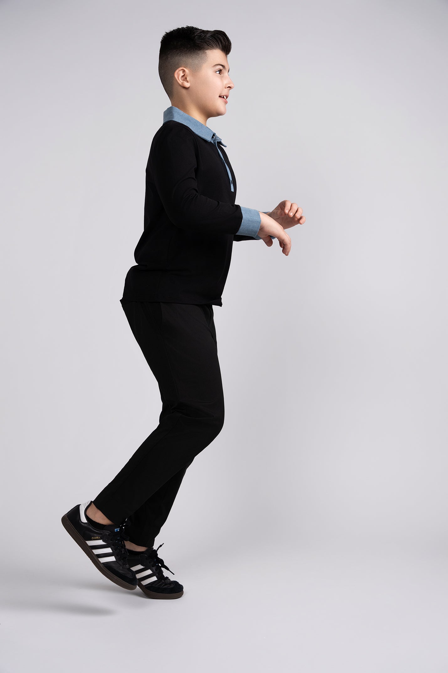 Black Polo With Demin Trim Husky Boys