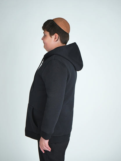 Black Patch Fur Hoodie (Longer Length)