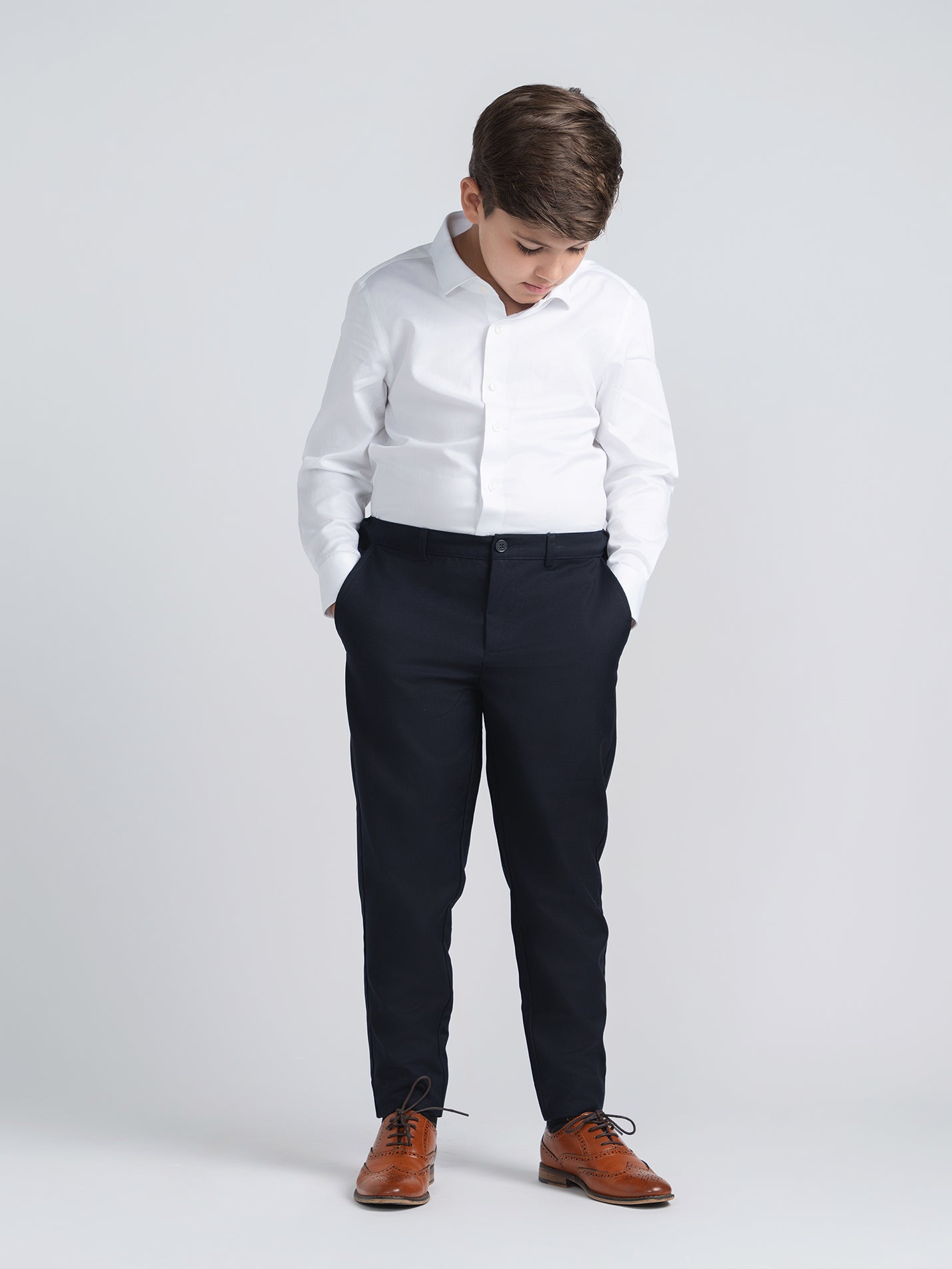 Dark Navy Suit Pants Husky Boys looking down
